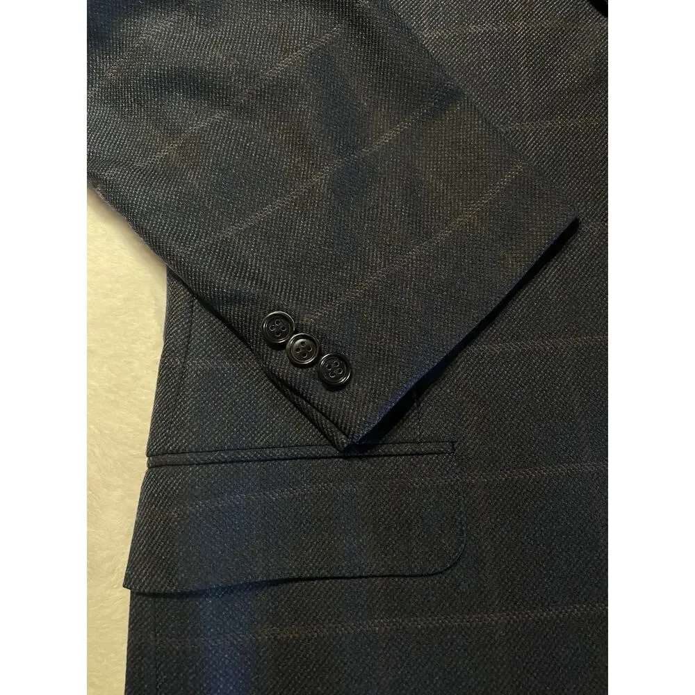 Zegna 15 Milmil 15 Sport Coat 44R Navy Blue Camel Plaid 3/2 Roll